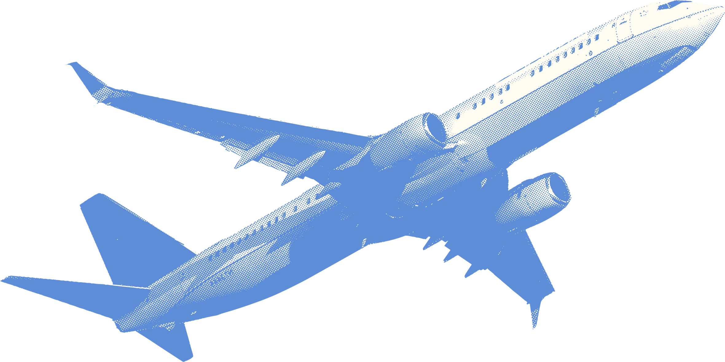 An aeroplane climbing across the page, knocking the words away