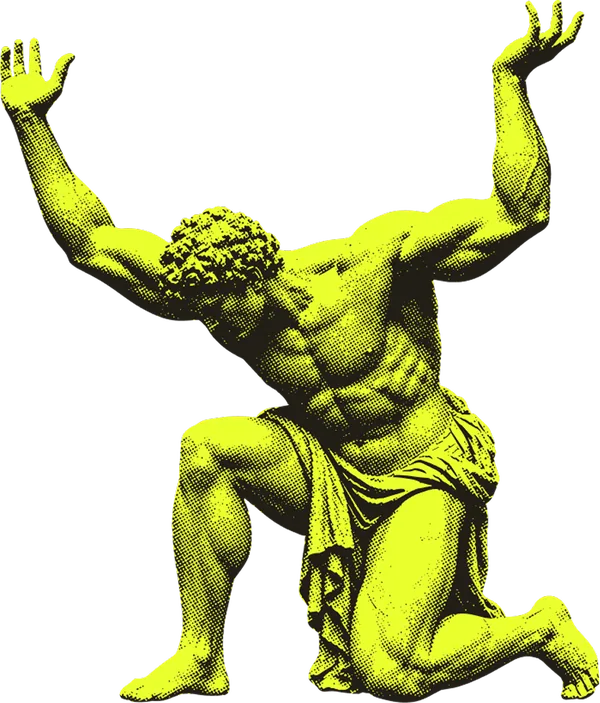 Atlas kneeling, holding the moon