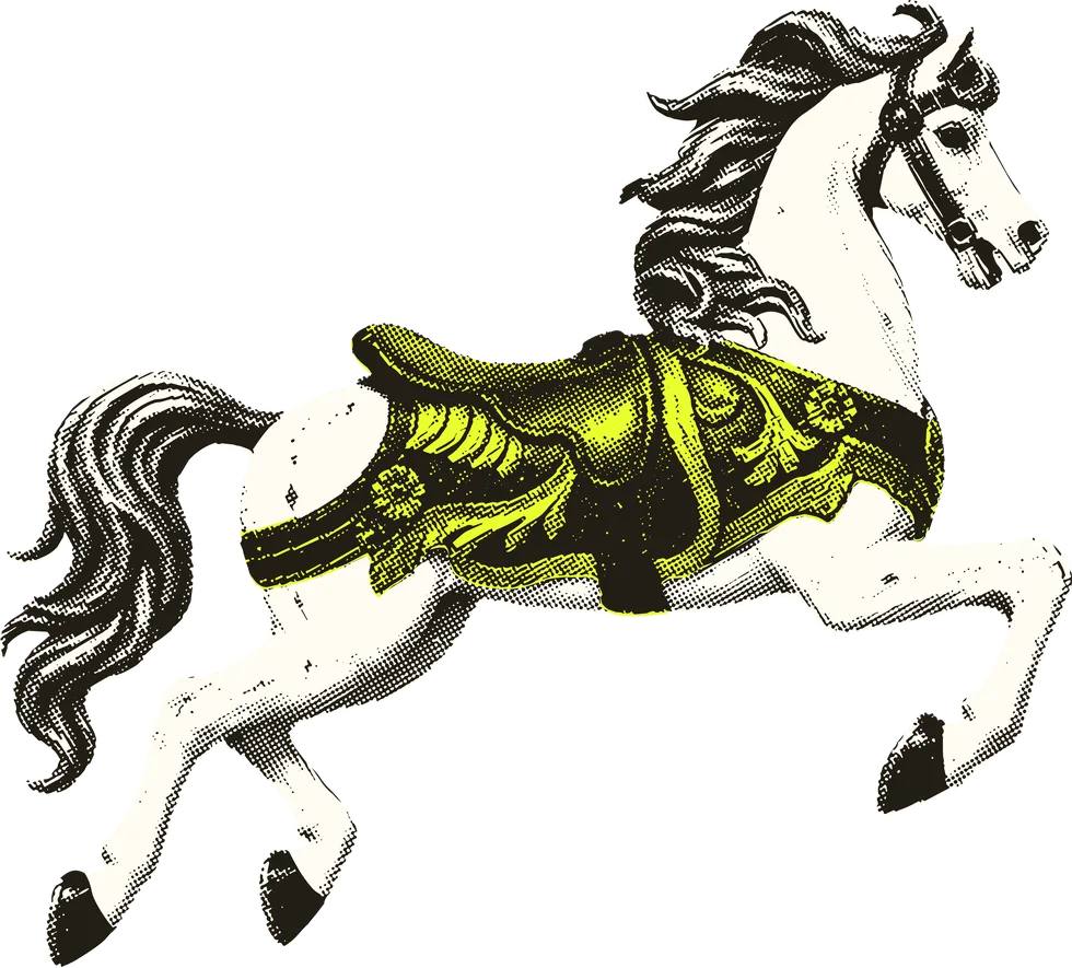A carousel horse on a pole