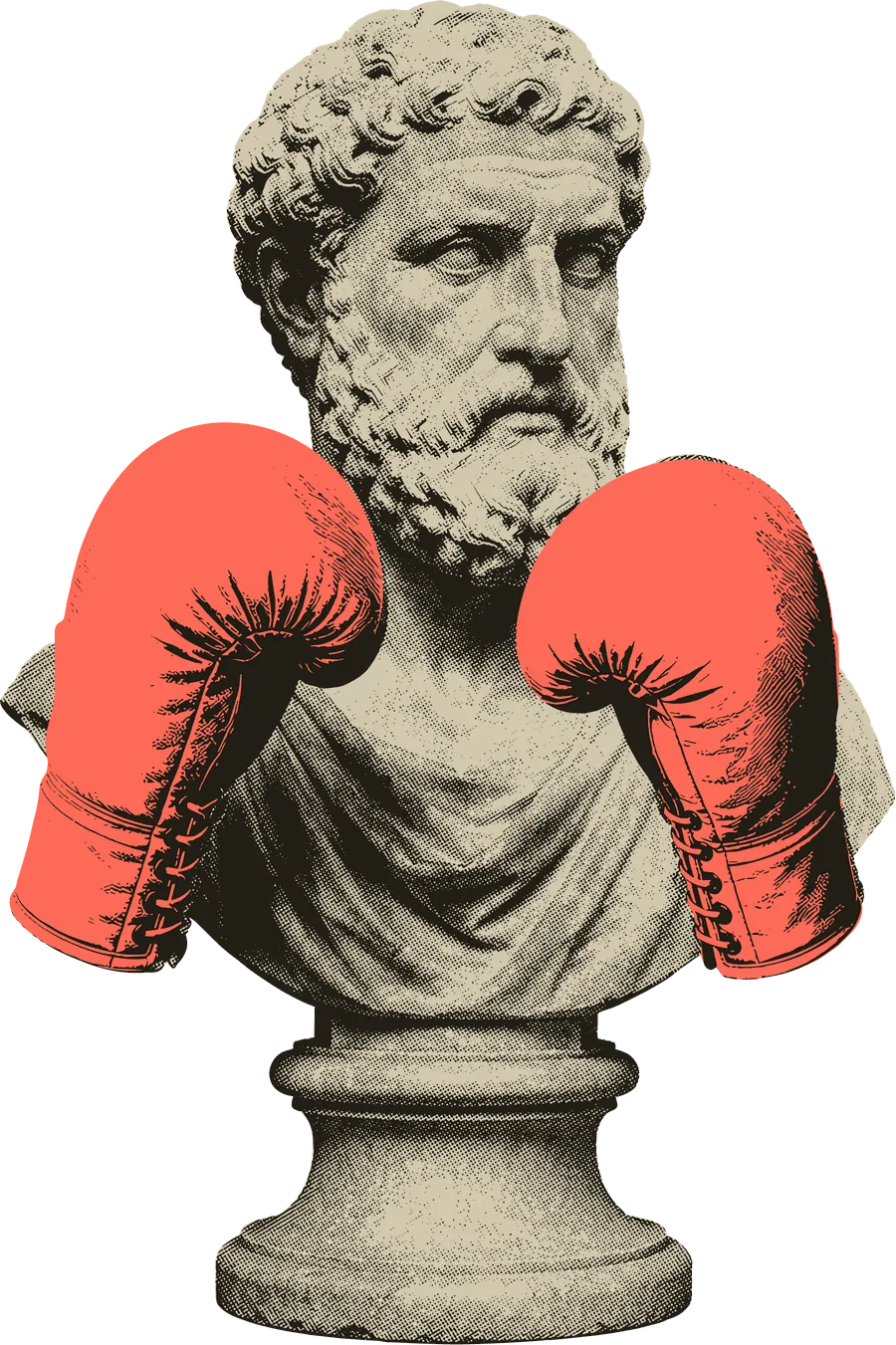 A marble bust wearing boxing gloves