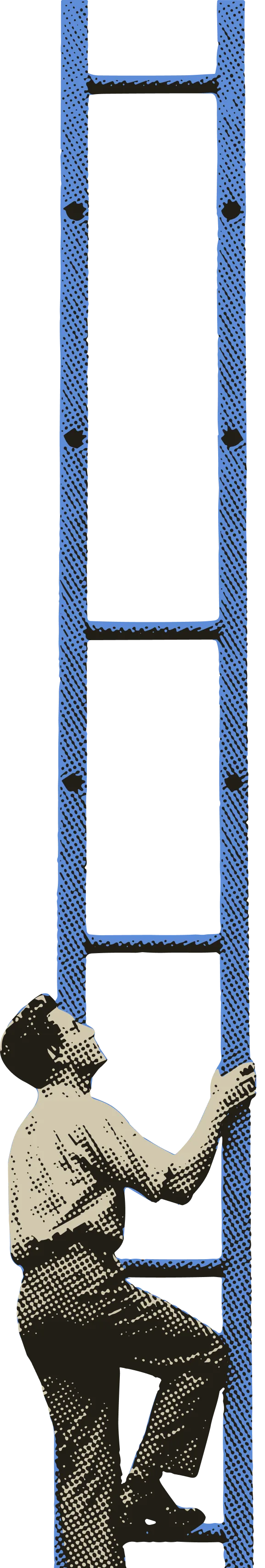 A figure climbing a ladder while missing rungs are added above